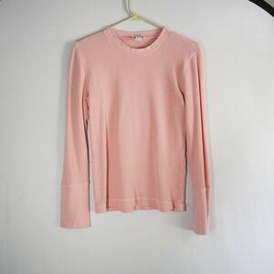 Sundance Waffle Knit‎ Long Sleeve Top Ladies PSmall Pink Crew Neck Button Cuff